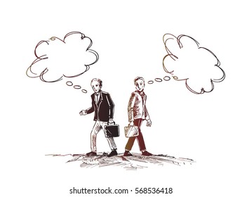 Office worker businessman thinking. Speech bubble. Vector flat cartoon illustration.