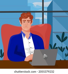 office worker busy business man or manager working on laptop sitting at table workplace