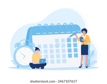 Office worker with calendar planning schedule. time management businessman entrepreneurship trending concept flat illustration
