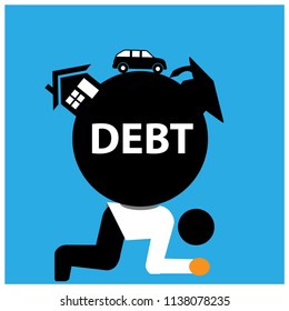Office Worker carry house, school fees, and car debt. The Vector Illustration is showing the concept of Financial.