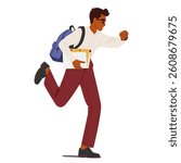 Office worker cartoon character being late looking at wristwatch running to job isolated on white background. Businessman rushing to urgent work being late on meeting deadline vector illustration
