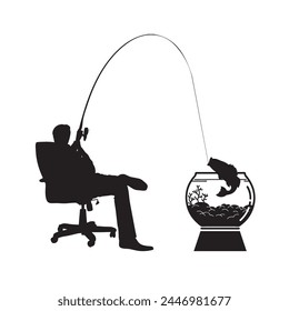 Office worker catching fish in a round aquarium