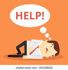 Office worker character need help. Vector flat cartoon illustration