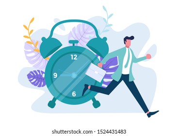 Office worker character running Deadline and rush hour. Vector illustration.
