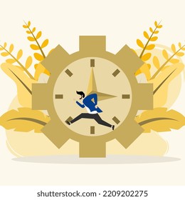 Office worker character running with. Deadlines and rush hours. office entry limit. Vector illustration.