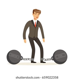 Office Worker Character With Shackles Vector Illustration