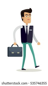 Office worker character vector. Cartoon in flat style design. Man in business clothes with briefcase. Businessman, manager, clerk, vendor, consultant, employee, lawyer. Isolated on white background.