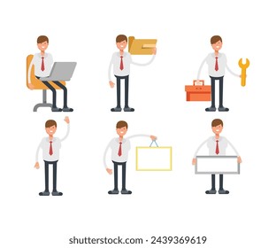 office worker characters set in various poses vector illustration