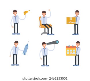 office worker characters in various poses vector illustration