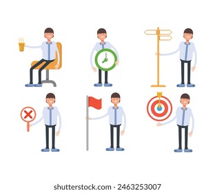 Büroangestellte Zeichen in verschiedenen Posen Vektorillustration