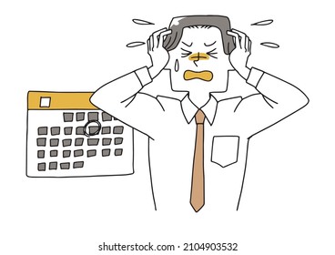 Office worker chased by schedule Strong stress state Vector on a white background Warm hand-painted person