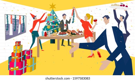 Office worker in Christmas and happy new year party theme and during the long holidays. Team work successful concept. Business goal achievement, celebration.