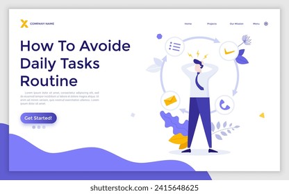 Office worker or clerk stressed out because of workflow cycle. Concept of daily task routine, effective planning and management, work overload. Modern flat vector illustration for banner, poster.