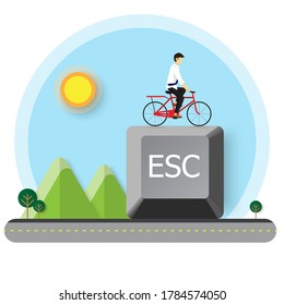 Office worker and computer keyboard button "Esc" vector art and illustration.