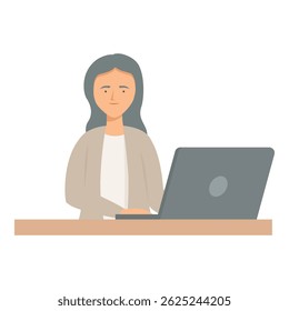 Office worker concentrating on her tasks, diligently typing on a laptop at her workstation