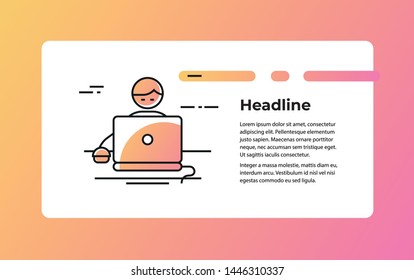 Office worker. Co-working place. Flat icon and template illustration for apps and websites. Line icon isolated on white background. Vector. Blogger internet user.