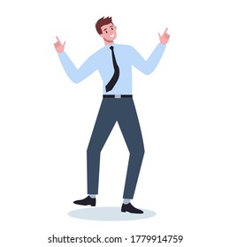 Office worker dancing. Business character in suit dancing. Employee having fun at workplace. Isolated cartoon illustration