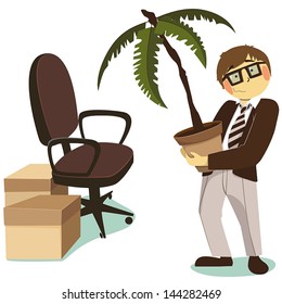 Office worker with a decorative tree, illustration