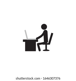 office worker at a Desk with a laptop isolated on a white background