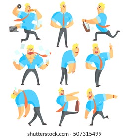 Office Worker Different Work Activities Set Of Drawings