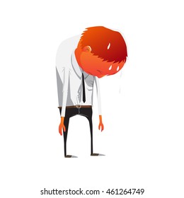 office worker discouraged from the scorching sun, heat. Sweat on the go. Unbearable ustalast from work. tired office worker