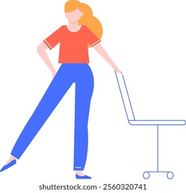 Office worker doing stretching exercises during a break, promoting health and wellness in the workplace by moving her body and taking care of her physical well being