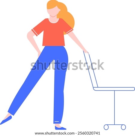 Office worker doing stretching exercises during a break, promoting health and wellness in the workplace by moving her body and taking care of her physical well being
