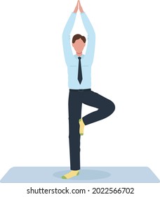 Office worker doing yoga pose semi flat color vector character. Full body person on white. Mental health. Lowering stress isolated modern cartoon style illustration for graphic design and animation