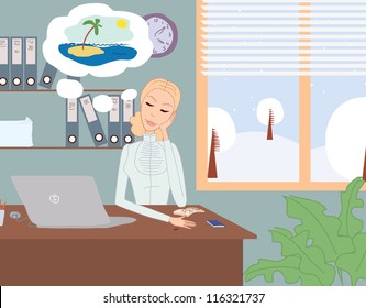 Office worker dreaming about vacation