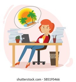 office worker dreams of holiday