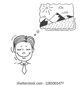 Office worker dreams of vacation. Vector illustration, design element, recreation concept.