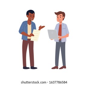 Office Worker Dressed in Casual Clothes are Brainstorming, Employee Discussion Flat Style Illustration