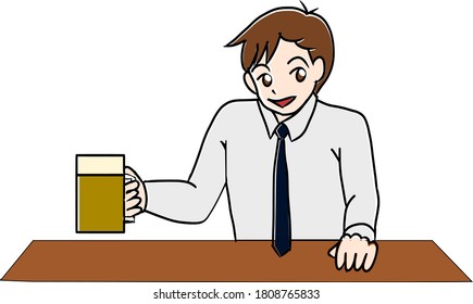 Büroangestellte trinken Bier mit Lächeln
