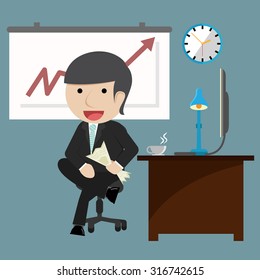 Office worker drinking coffee at desk.