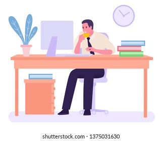 office worker drinking coffee. White background. Vector illustration in a flat cartoon style