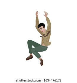 Office worker is falling down. Man in casual clothes. The concept of failure, depression or oppression. Failed project or dismissal. Flat style cartoon vector illustration isolated on white background