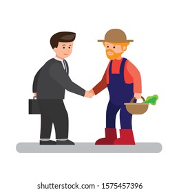 Office Worker And Farmer Handshake Flat Illustration Vector Design