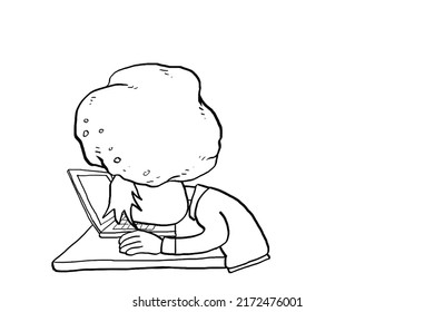 Trabajador de oficina sintiendo presión en el trabajo. Su cabeza se apretó entre el portátil y la roca rocosa. Programa de ilustración de vectores de dibujos animados
