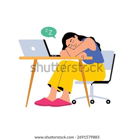 Office worker feeling tired and exhausted at desk illustration