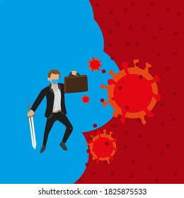Office worker fighting coronavirus (covid19). Vector illustration
