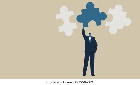 An office worker finding a puzzle piece.