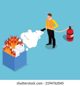 Office Worker with Fire Extinguisher isometric 3d vector illustration concept for banner, website, illustration, landing page, flyer, etc.