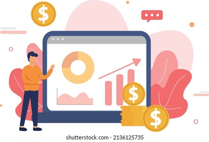 Office worker flat with statistics finance vector illustration. Man office worker flat vector.