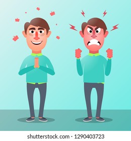 Office worker in the form of an evil and calm funny character. Vector illustration.