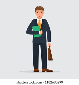 Office worker in formal suit. Flat design vector illustration of a businessman