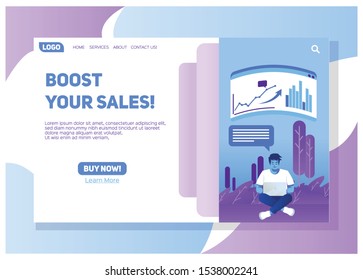office worker and freelance work do the marketing job to boost sales everywhere anywhere based on data center success partner website design flat illustration