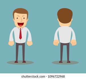 Office worker. Front, back view . Cartoon style flat vector illustration
