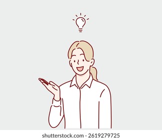 Trabalhador do Office Obtendo uma Nova Ideia. Ilustrações de design de vetor de estilo desenhado à mão.
