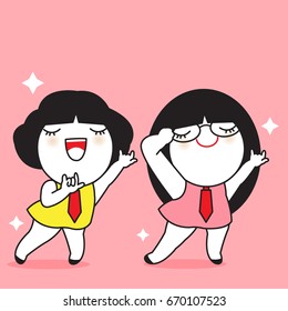 Office Worker Girls Lady Happy Dancing On Friday Concept Card Character illustration