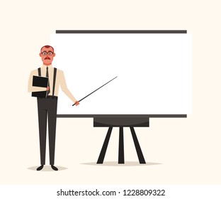 Office Worker Giving a Presentation. Cartoon Style. Vector Illustration